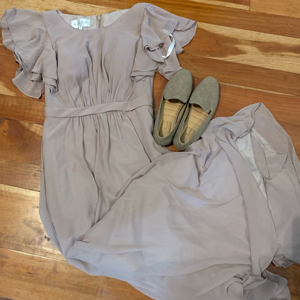 Azazie Taupe modest bridesmaid dress